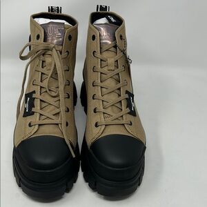 NWT Palladium Tan Olive and Black High-Top Sneakers